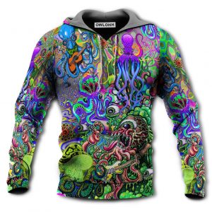 Hippie Funny Octopus Love Music Colorful Ocean Unisex Hoodie